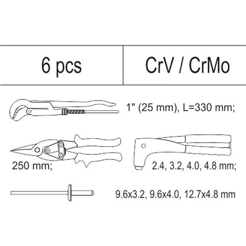 YATO Vložka do zásuvky - kliešte nitovacie, 3x sada nitov, nožnice na plech, hasák 330mm (YATO náradie) - obr. 1
