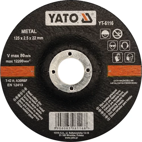 YATO Kotúč na kov 125 x 22 x 2,5 mm vypuklý