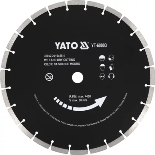 DIAMANTOVÝ KOTOÚČ NA BETÓN 350X25,4MM, SUCHÉ A MOKRÉ REZANIE