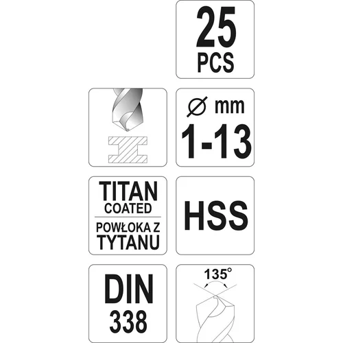 YATO Sada vrtákov na kov HSS-TiN 25ks 1-13mm (YATO náradie) - obr. 2