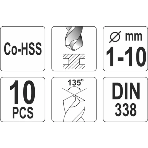 YATO Sada vrtákov na kov 10ks HSS-COBALT 1-10mm (YATO náradie) - obr. 2