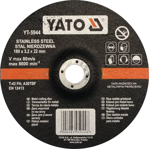 YATO Kotúč na kov 180 x 22 x 3,2 mm INOX vypuklý