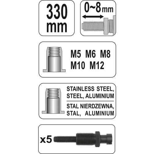 YATO Pákové nitovacie kliešte, M5 - M12, dĺžka 330 mm (YATO náradie) - obr. 6