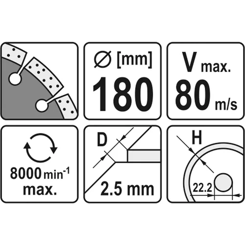 Diamantový kotúč 180 x 22,2 x 2,5 mm /YATO/ - obr. 1
