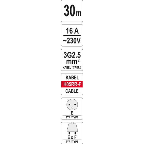 Kábel predlžovací bubnový plast 30 m /YATO/ - obr. 2