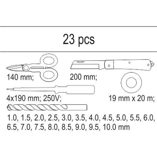 YATO Vložka do zásuvky - izol. páska, skúšačka, nožnice, montážny nôž, sada vrtákov 1-10mm (YATO náradie) - obr. 1