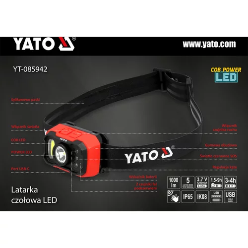 ČELOVKA 1000LM BATÉRIA, SNÍMAČ POHYBU /YATO/ - obr. 3