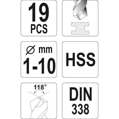Sada vrtákov na kov 19 ks /YATO/ - obr. 2