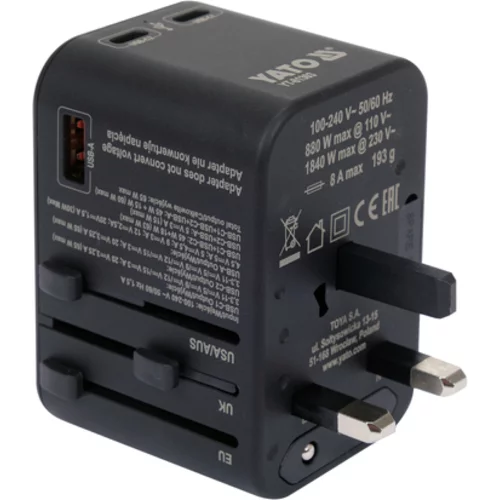 CESTOVNÝ ADAPTÉR PRE VYŠE 150 KRAJÍN USB-C PD 65W /YATO/ - obr. 12