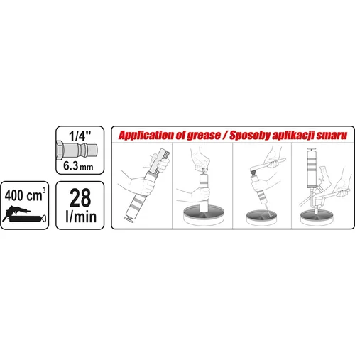 YATO Mazací lis pneumatický 400cm3 (YATO náradie) - obr. 2