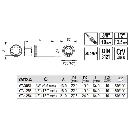 YATO Nadstavec 3/8
