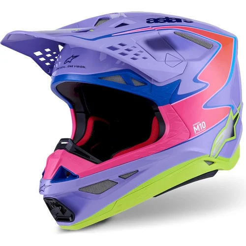 Prilba SUPERTECH S-M10 edícia JETT LAWRENCE R01 ALPINESTARS 8303625-3144-L (fialová/ružová fluo/žltá fluo, veľkosť L)