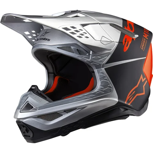 Prilba supertech S-M10 flood ALPINESTARS 8300923-1954-L (strieborná/čierna matná/oranžová fluo, veľkosť L)
