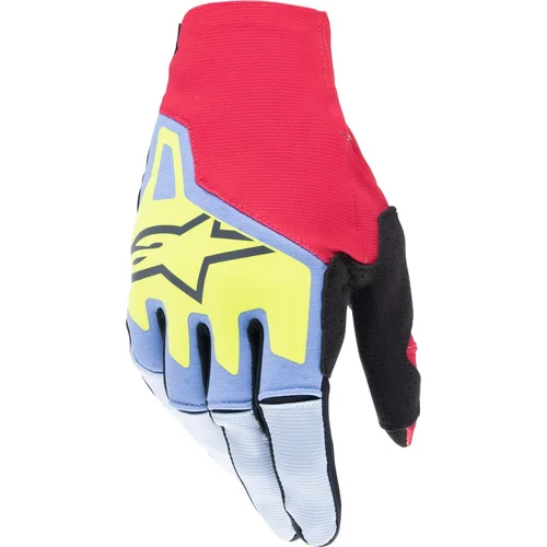 Rukavice TECHSTAR ALPINESTARS 3561024-7067-XL (svetlomodrá/červená/žltá fluo/čierna, veľkosť XL)