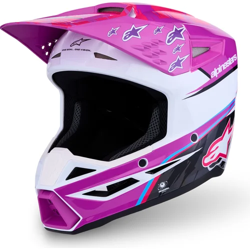 Prilba S-M3 FALCON ALPINESTARS 8301227-3222-M detská, (fialová/biela/čierna/ružová fluo, veľkosť M)