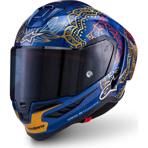 Prilba SUPERTECH R10 MARTHAINATOR limitovaná edícia JORGE MARTIN ALPINESTARS 8205726-7349-M (modrá perleť/zlatá/červená, veľkosť M)
