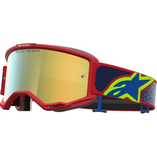 Okuliare VISION 5 DRAG ALPINESTARS 5101727-3239-TU (červená/modrá/žltá fluo, zrkadlové zlaté plexi) 2027