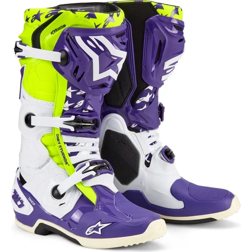 Topánky TECH 10 limitovaná edícia DIRT STUDIOS ALPINESTARS 2010020-2045-11 (biela/fialová/žltá fluo, veľkosť 45,5)