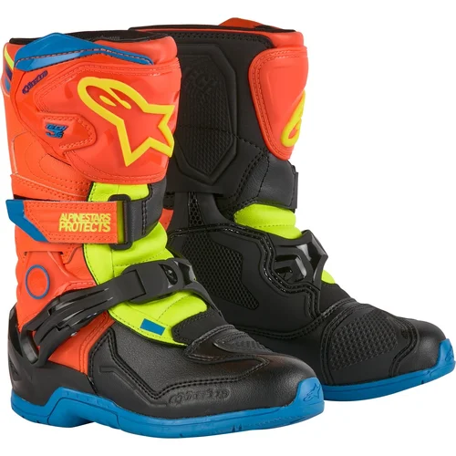 Topánky TECH 3S KIDS ALPINESTARS 2014524-4755-10 detské, (oranžová fluo/modrá/žltá fluo/čierna, veľkosť 28)