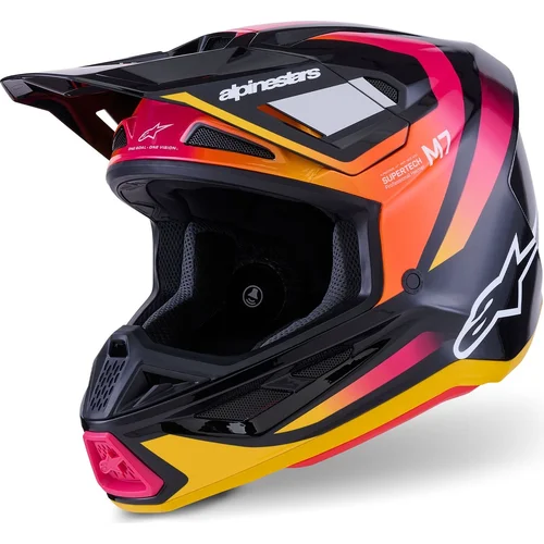 Prilba supertech S-M7 rise ALPINESTARS 8301526-1564-S (čierna/žltá/ružová fluo, veľkosť S)