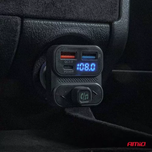 FM transmitter 2×USB-A 1×USB 12V 24V AMiO-04649 - obr. 1