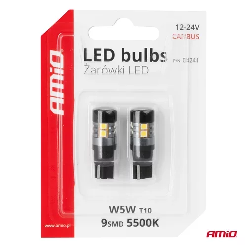 LED žiarovky CANBUS T10 W5W 9 SMD 3030 Biela 12V 24V AMiO-04241 - obr. 4