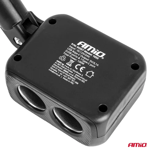 Predlžovacia zásuvka 2x USB-A 1x USB-C 12/24V 100W 180° AMiO-04357 - obr. 4