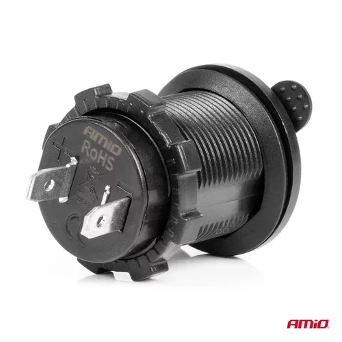Vodotesná zásuvka do zapaľovača auta s MODRÝM LED podsvietením 12/24V AMiO-04220 - obr. 1