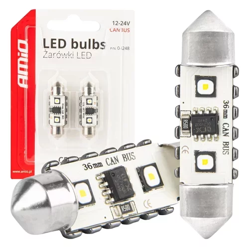LED žiarovky CANBUS 12SMD Festoon C5W 3838 36mm White 12/24V AMiO-04248