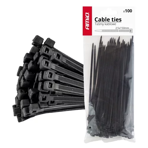Sťahovacie pásky čierne 2,5x150mm - 100 ks AMIO