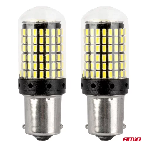 LED žiarovky CANBUS BA15S P21W R10W R5W 600lm 144SMD Biela 12V 24V AMiO-04473 - obr. 1