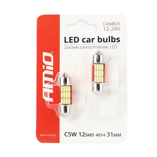 LED žiarovky CANBUS 4014 12SMD Festoon C5W C10W C3W 31mm White 12V/24V /AMiO/ - obr. 2