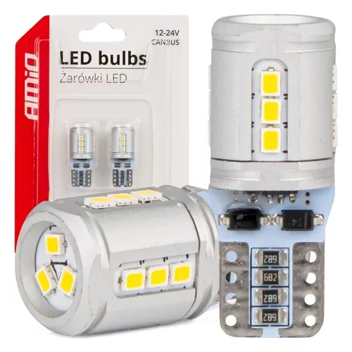 LED žiarovky CANBUS T10e W5W 15x2016 SMD White 12V/24V AMIO-03723