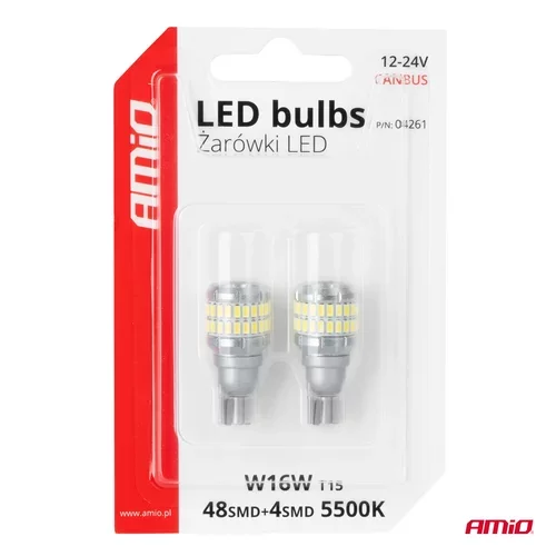 LED žiarovky CANBUS T15 W16W 48SMD 4SMD 3014 3030 Biela 12V 24V AMiO-04261 - obr. 4