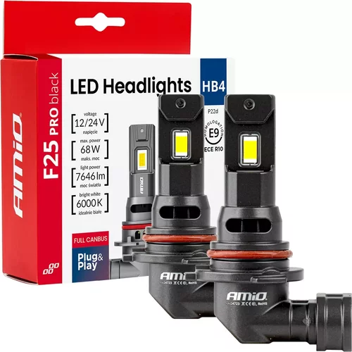 LED žiarovky hlavného svietenia Séria F25 PRO BLACK FULL CANBUS HB4 68W 12V 24V AMiO-04723