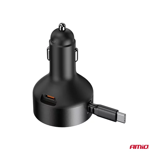 Nabíjačka do auta výsuvná C kábel + USB C port 12/24V 60W AMiO-04368 - obr. 4