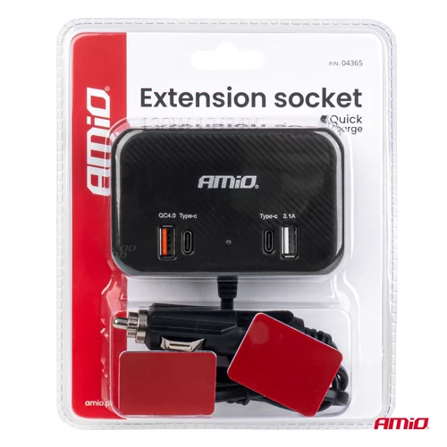 Predlžovacia zásuvka 1x USB-A 1x USB-C QC4.0 12/24V 120W 80cm AMiO-04365 - obr. 7