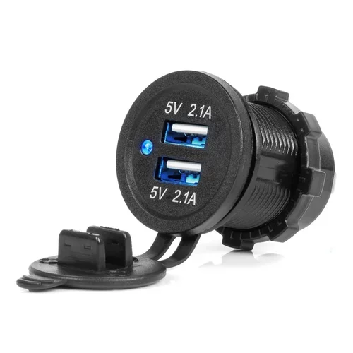 Vodotesná nabíjačka s modrým LED indikátorom 4,2A 2xUSB 12/24V AMiO-04217