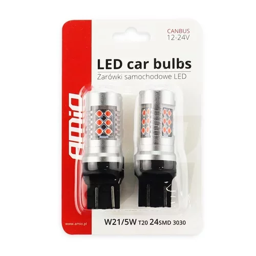 LED žiarovky CANBUS 24SMD 3030 1157 T20 7443 21/5W Červená 12V/24V /AMiO/ - obr. 3