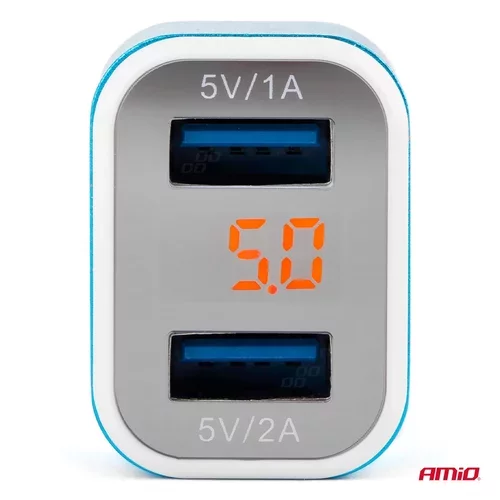 Nabíjačka do auta 2x USB + voltmeter TEST-04 AMiO-01028 - obr. 1