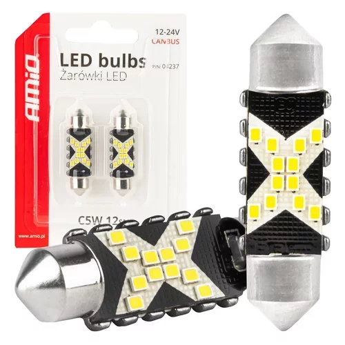 LED žiarovky CANBUS 12SMD Festoon C5W 2016 39mm White 12/24V AMiO-04237