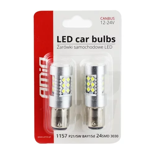 LED žiarovky CANBUS 3030 24SMD 1157 BAY15D P21/5W White 12V/24V /AMiO/ - obr. 2