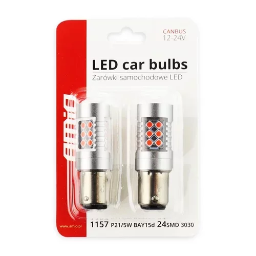 LED žiarovky CANBUS 3030 24SMD 1157 BAY15D PR21/5W Red 12V/24V /AMiO/ - obr. 3
