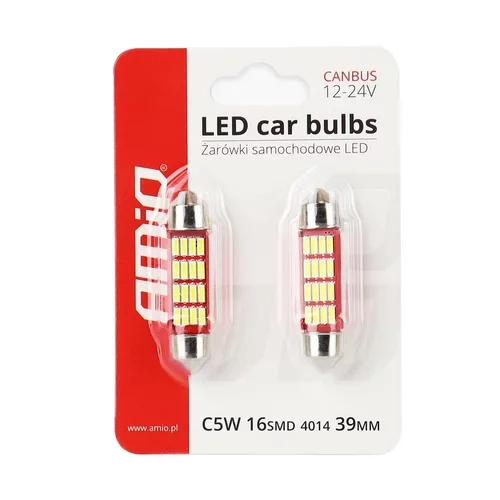 LED žiarovky CANBUS 4014 16SMD Festoon C5W C10W C3W 39mm White 12V/24V /AMiO/ - obr. 2