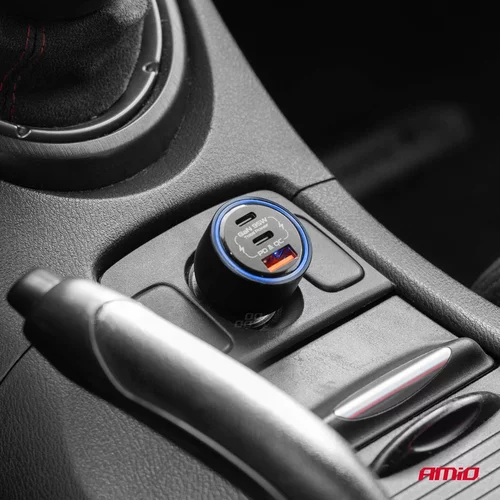 Nabíjačka do auta 2x USB C port + USB A port 12/24V 95W AMiO-04372 - obr. 1