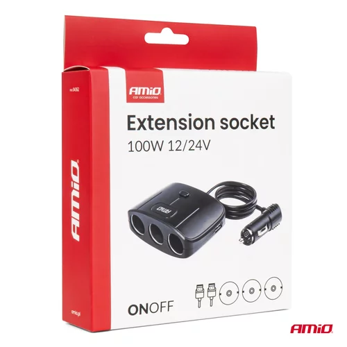 Predlžovacia zásuvka 2x USB-A ON/OFF 12/24V 100W 70cm AMiO-04362 - obr. 9