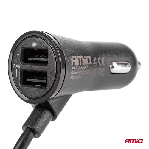 Autonabíjačka predná-zadná s predlžovacím káblom 4 USB /AMiO/ - obr. 1