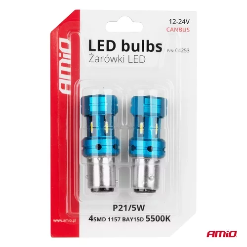 LED žiarovky CANBUS 1157 BAY15D P21/5W 4SMD 1860 Biele 12V 24V AMiO-04253 - obr. 4