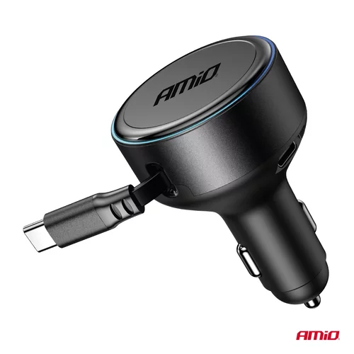 Nabíjačka do auta výsuvná C kábel + USB C port 12/24V 60W AMiO-04368 - obr. 1