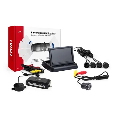 Parkovací asistent TFT02 4,3” s kamerou HD-307 IR, 4-senzorové, čierne AMIO